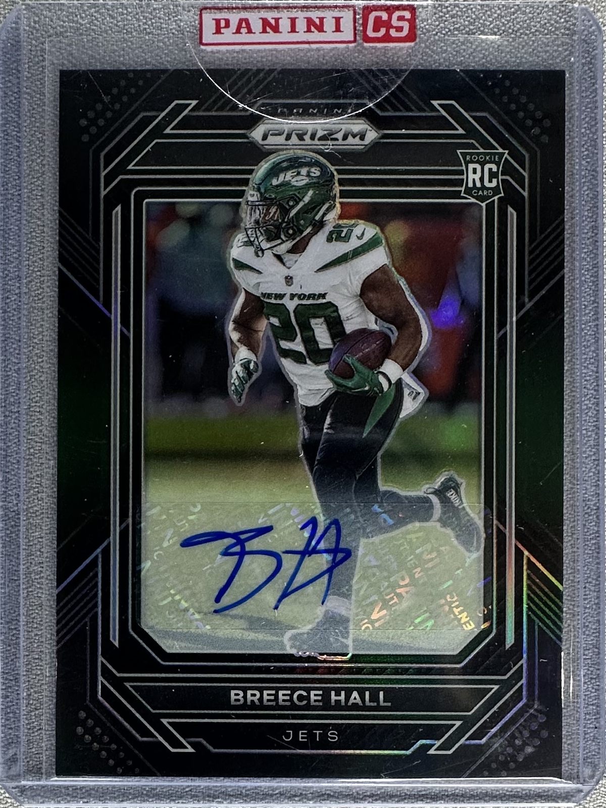2022 Panini Chronicles Breece Hall Prizm Black Rookie Auto Green /49 #PB-17 RC
