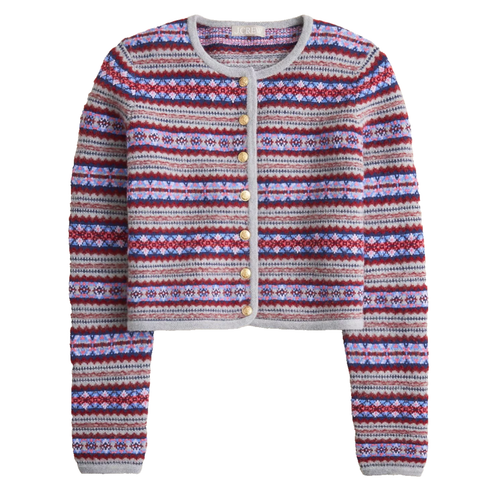 Neu mit Etikett J. Crew Fair Isle Damenjacke in HTHR Mediumgrau bunt gekochte Wollmischung M - Bild 1 von 5
