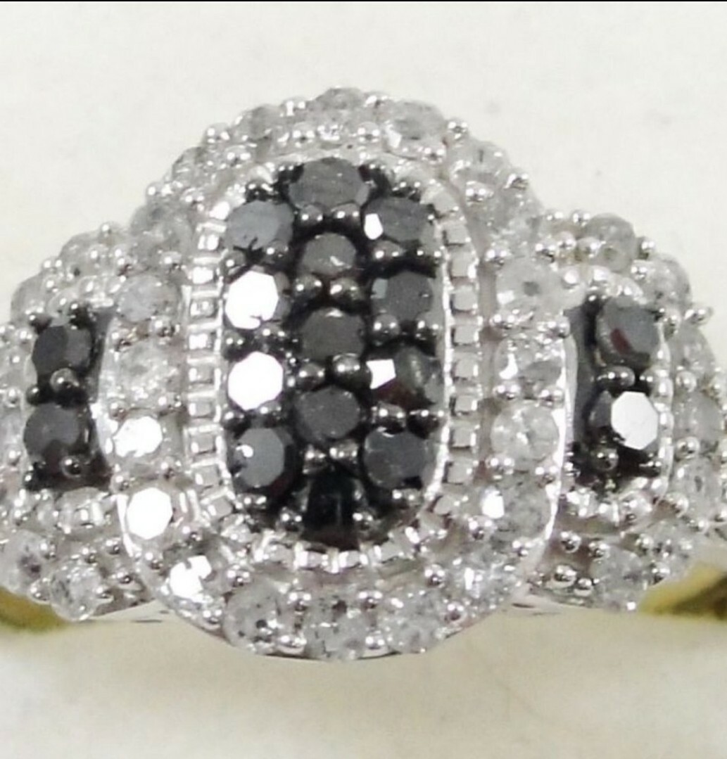 Sterling Silver Diamond Hematite Cluster Statemen… - image 1