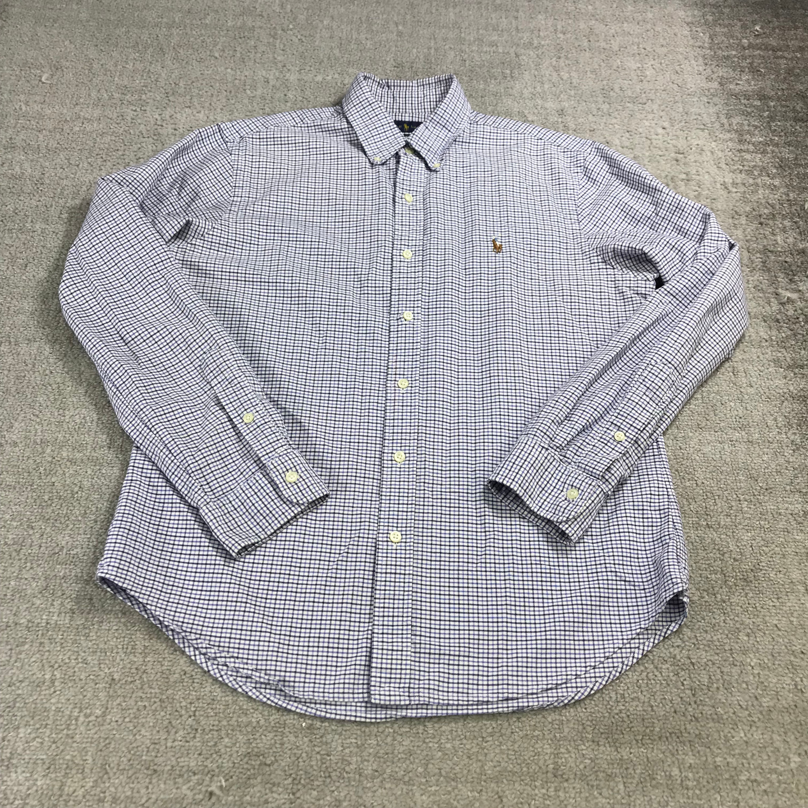 Camicia Ralph Lauren da uomo grande abbottonato blu bianco a scacchi abito pony manica lunga
