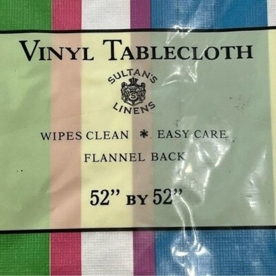 Vintage Sultan s Linen Striped 52x52'' Square Vinyl Table Cloth NEW Flannel Back