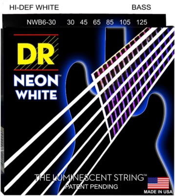 DR NWB6-30 Neon White BASS Guitar String 6-String Set  30-125