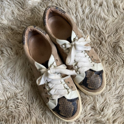 Joie handan tan snakeskin lace up platform sneakers womens US