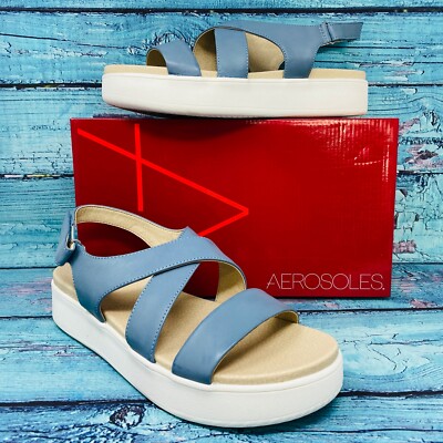 Aerosoles Women's Sandal Blue Leather Open Toe Microphone