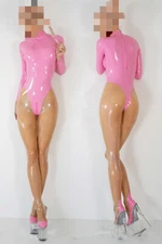 Latex catsuit women latex bodysuit pink & transparent invisible zip 0.4mm