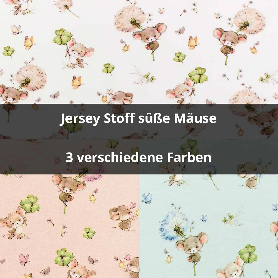 FITZIBIZ Jersey Stoff süße Mäuse, Kinderstoff, Baumwolljersey (Meterware ab 0,50m)