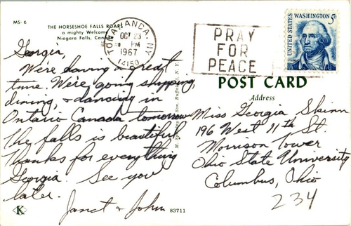 Posted Post Card 1967 Greetings From Niagara Falls At Horseshoe Falls Canada - Picture 2 of 2