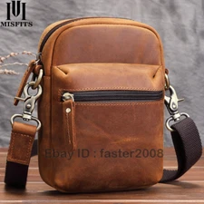 Crazy Horse Leather Mens Shoulder Messenger Bag Retro Mobile Phone Waist Bag