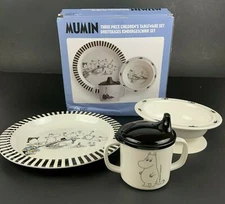 Moomin Mumin 3 Piece Childrens Tableware Set Plate Bowl Sippy Cup Non Slip Bases