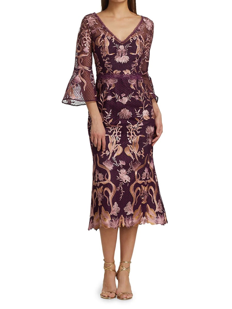 NWT MARCHESA NOTTE Embroidered Guipure Lace Dress 6 Burgundy MSRP$695 | eBay