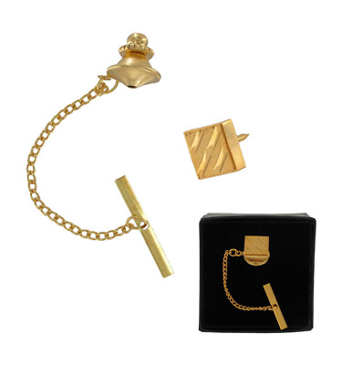 Mens Gold Tone Retro Eames Style Tie Tac Tack Pin Gift Boxed
