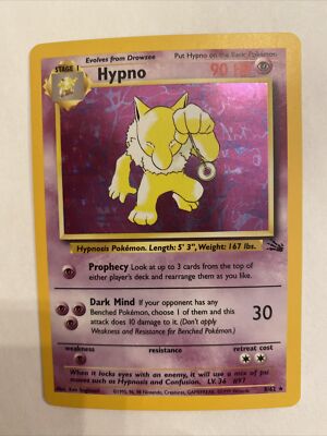 Pokemon! HYPNO Fossil Holo Rare Never Played Near Mint 8/62 1999 Pokémon