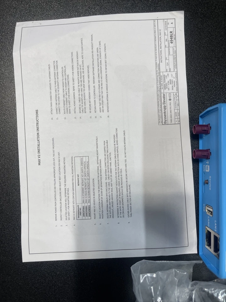 Elevador Thyssenkrupp Max V2 Modelo: 65000009413 Cust P/N: 285CN001 **NUEVO Foto 3 de 4