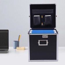 Tabletop Record Vinyl Carry Case Black Storage Box Locking with 50 Vinyl Records