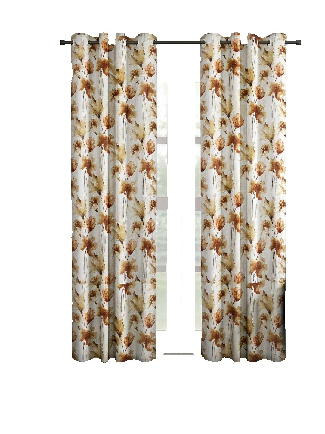 Brown Floral Window Curtains & Drapes