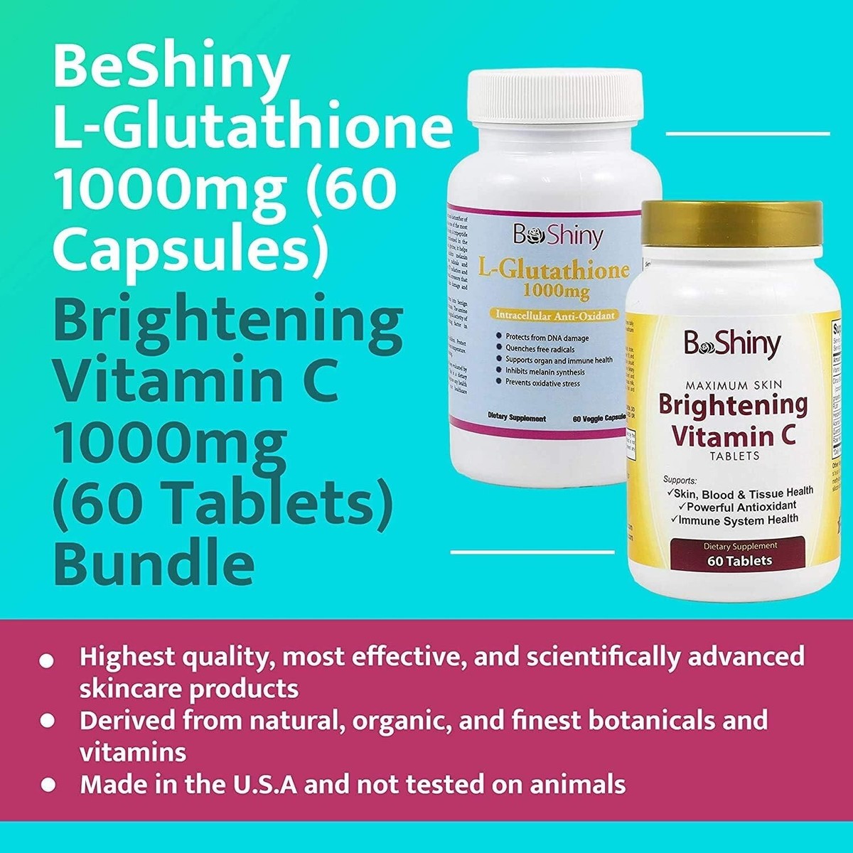 BeShiny Glutathione and Vitamin C 1000mg Skin Whitening Brightening Pills  Set | eBay
