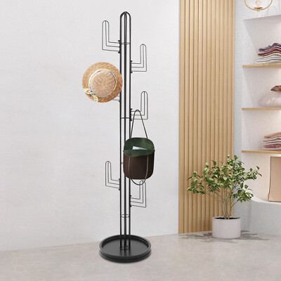 Freestanding Cactus Coat Rack 40 × 175 cm Black Carbon Steel 6 Hooks