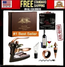 Wine Opener Aerator Rabbit Corkscrew Lever Bottle foil wood box gift set Oster