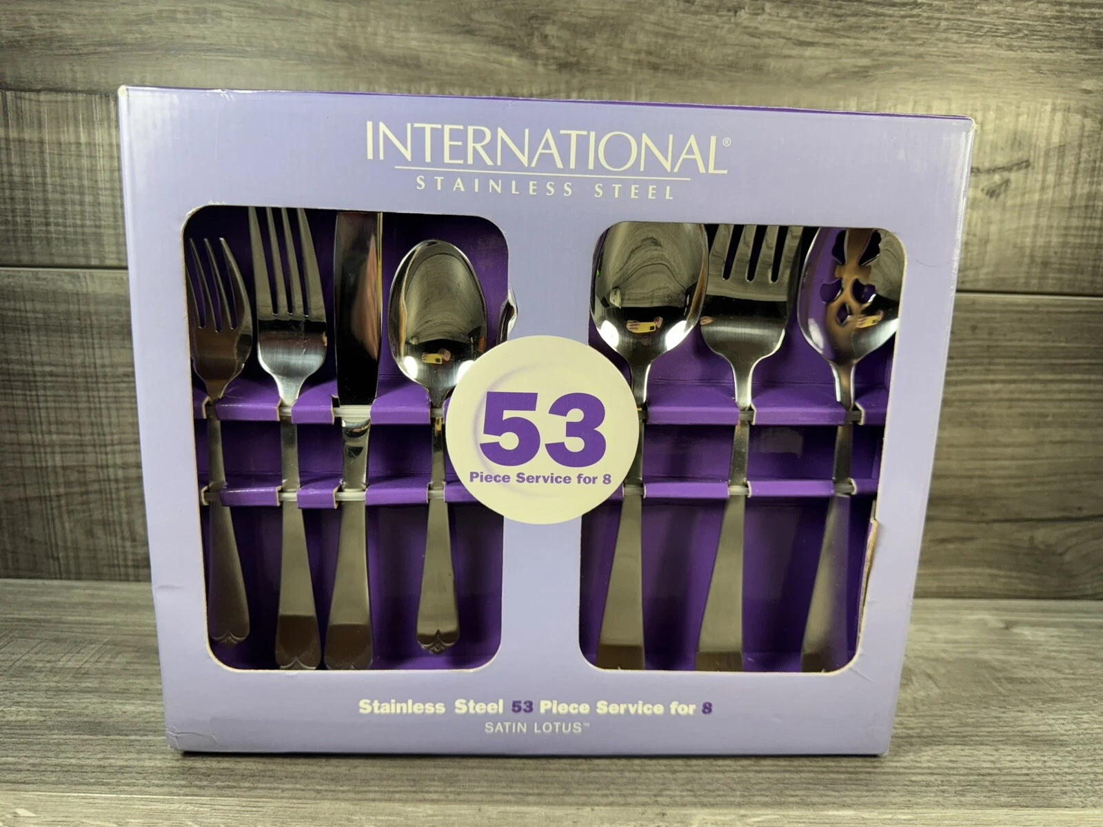 International Satin Lotus Stainless Flatware 53 Pieces
