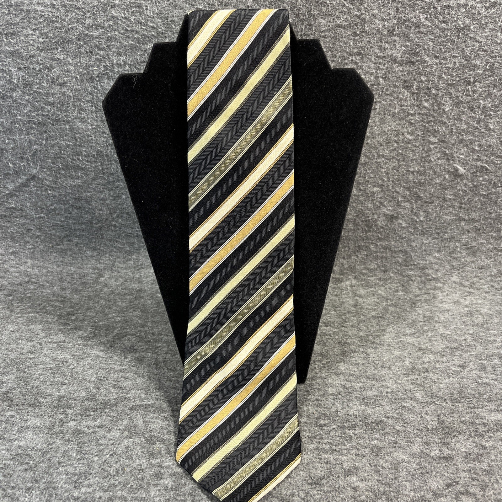 Colours Alexander Julian Men's Tie -Black/Tan/Green Striped 100% Silk-60”