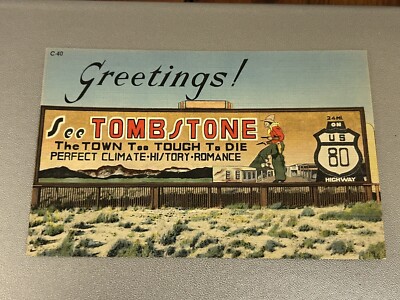 Postcard Greetings See Tombstone Arizona Billboard US 80 Cowboy Outlaw AZ