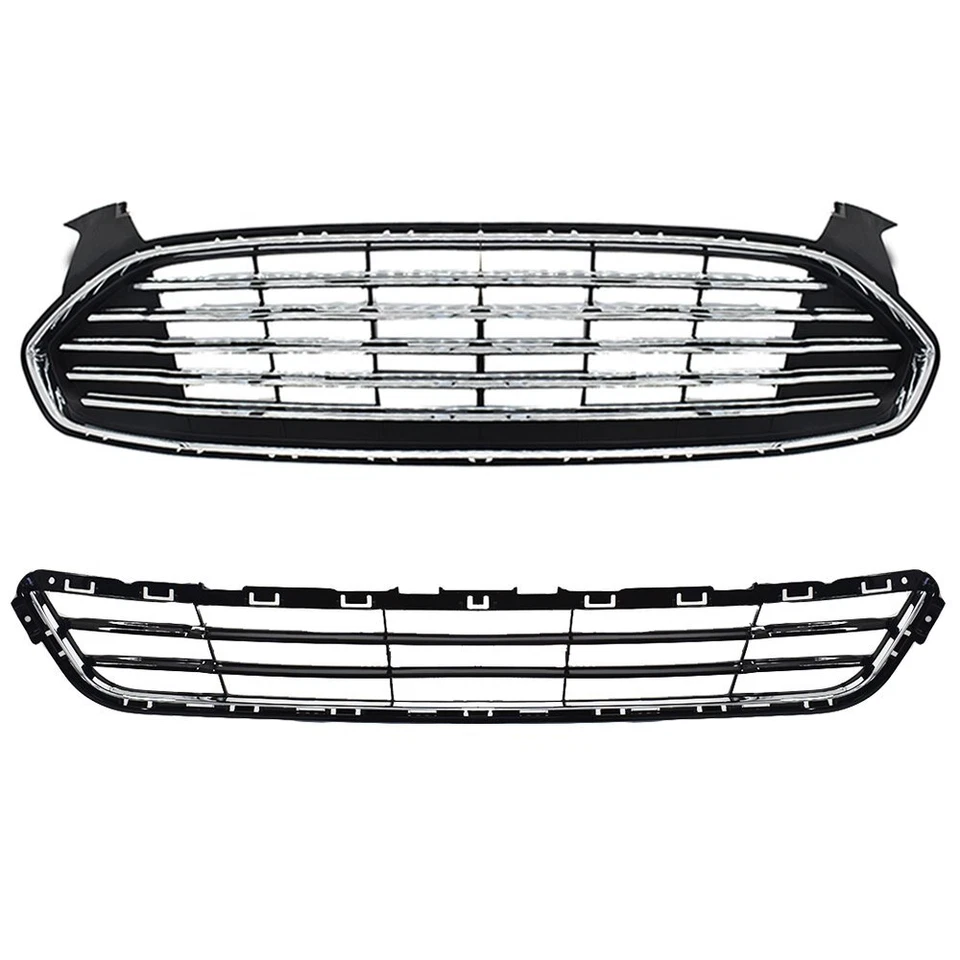 Front Grille Bumper Upper Lower For Ford Fusion/Mondeo 2013-2016 Chrome Black - Изображение 2 из 4