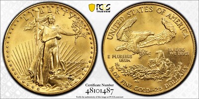 1986 $25 American Gold Eagle 1/2oz PCGS MS66 ~ Mint Error Obverse