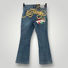 NEW Ed Hardy Jeans TRUE LOVE Womans 32 Fit and Flare LOVE ETERNAL Y2K Blue Denim