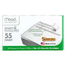 Mead Security Press-It Seal-It Envelopes: 3-5/8 in. x 6-1/2 in. (White) *55 coun