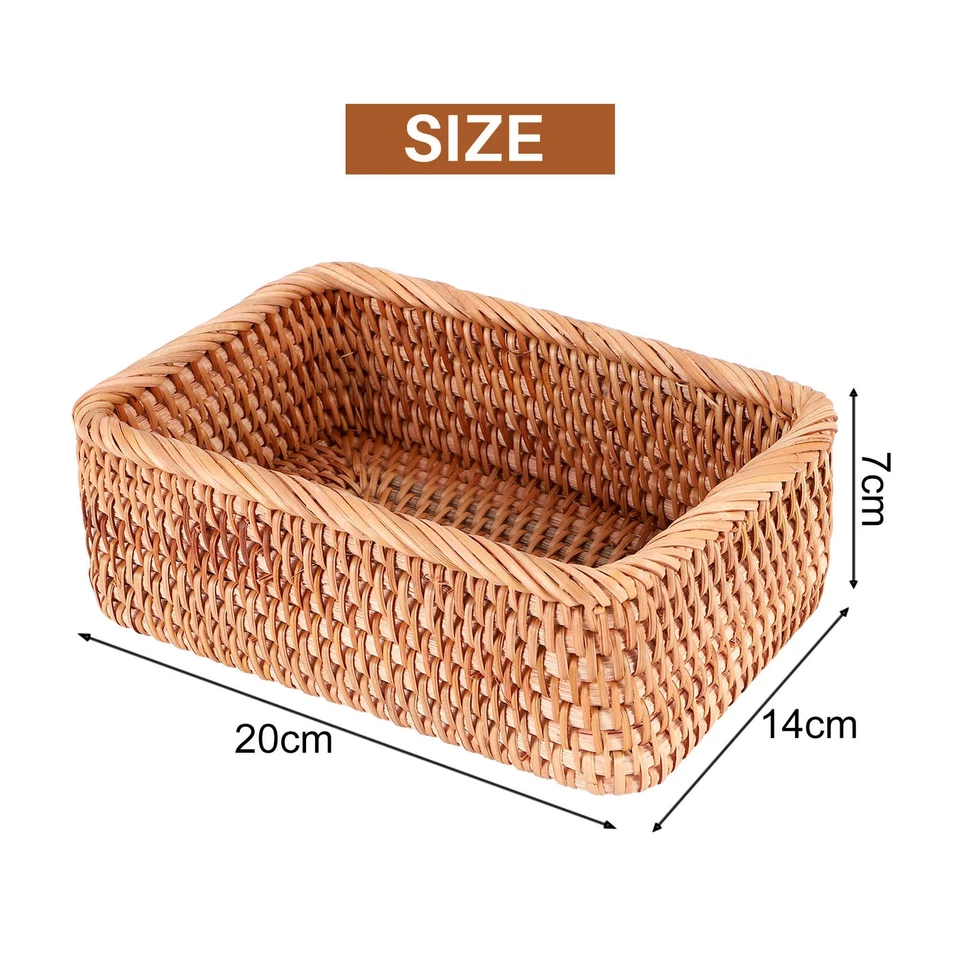 Hand-Woven Rectangular Rattan Wicker Basket Fruit Tea Snack Bread Picnic 7962 - Image 3 of 3