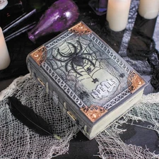 Animated Magic Book of Spells Halloween Decor Lights Up Quill Moves Screams #133