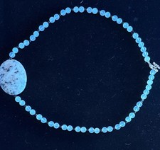 Handcrafted Beaded Prenhite Stone Glass Necklace Oval Pendant Women