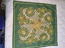 Vintage Floral Green White Yellow Scarf Made In Japan