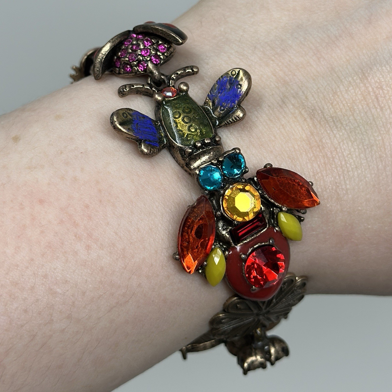 Vintage Chico’s Statement Bug Insect Colorful Ena… - image 1