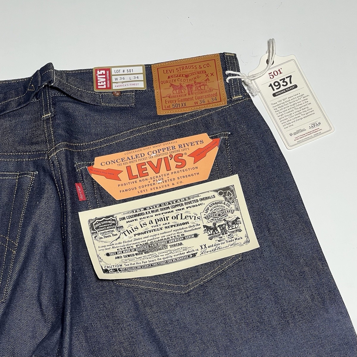 NWT Levi's LVC 1937 501xx Jeans 36x34 Made in Japan Cinchback