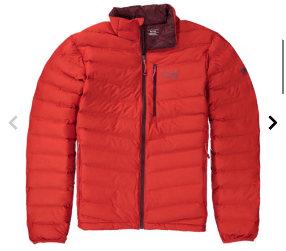 Men’s Mountain Hard Wear Q Shield 750 Stretch Down Puffer Jacket Size Small Fire