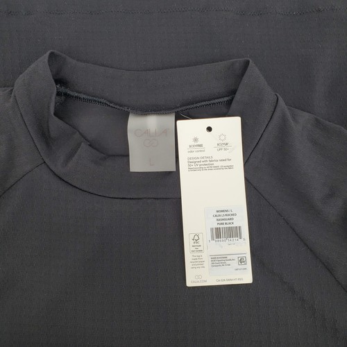 Calia Ruched Rash Guard Womens Large Mock Neck Short Sleeve Top Black UPF 50+ - Picture 3 of 10