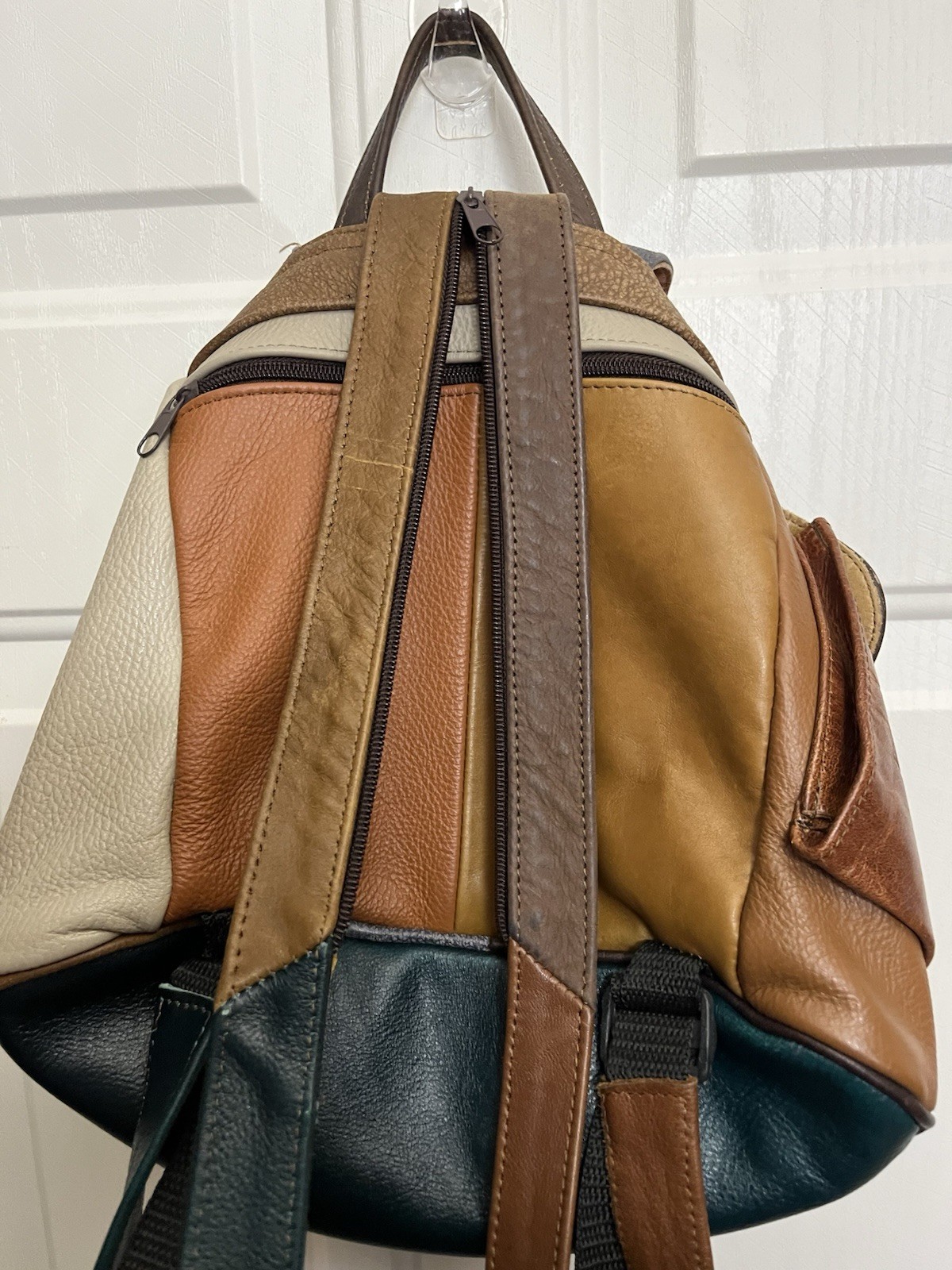 Genuine Leather Patchwork Earth Tones Backpack Sl… - image 4