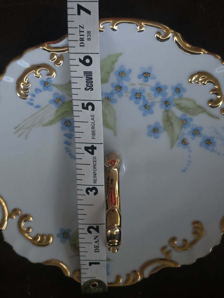 Vintage Hand Painted Porcelain Central Handle Tidbit Tray Blue Forget ...