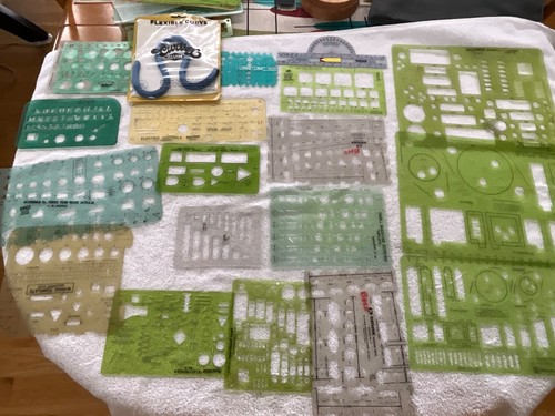huge lot of 33 assorted drafting drawing templates and tools