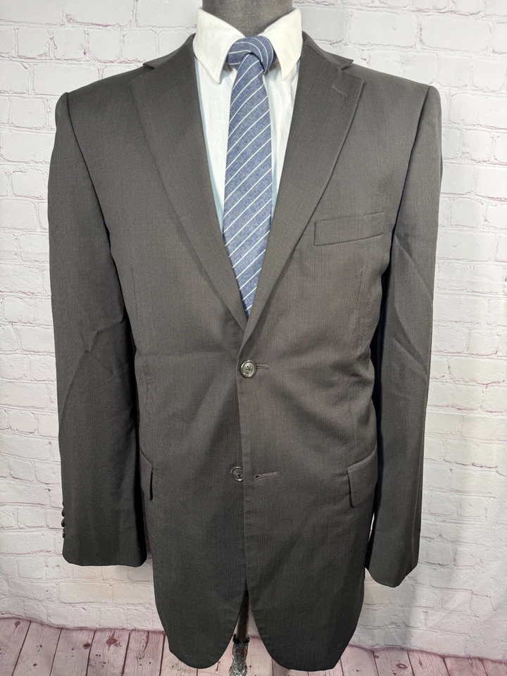 WILKE-RODRIGUEZ Hombre Marrón Lana Frente Plano 2 Piezas Traje 40L Chaqueta 33x31 Pantalón Foto 2 de 4