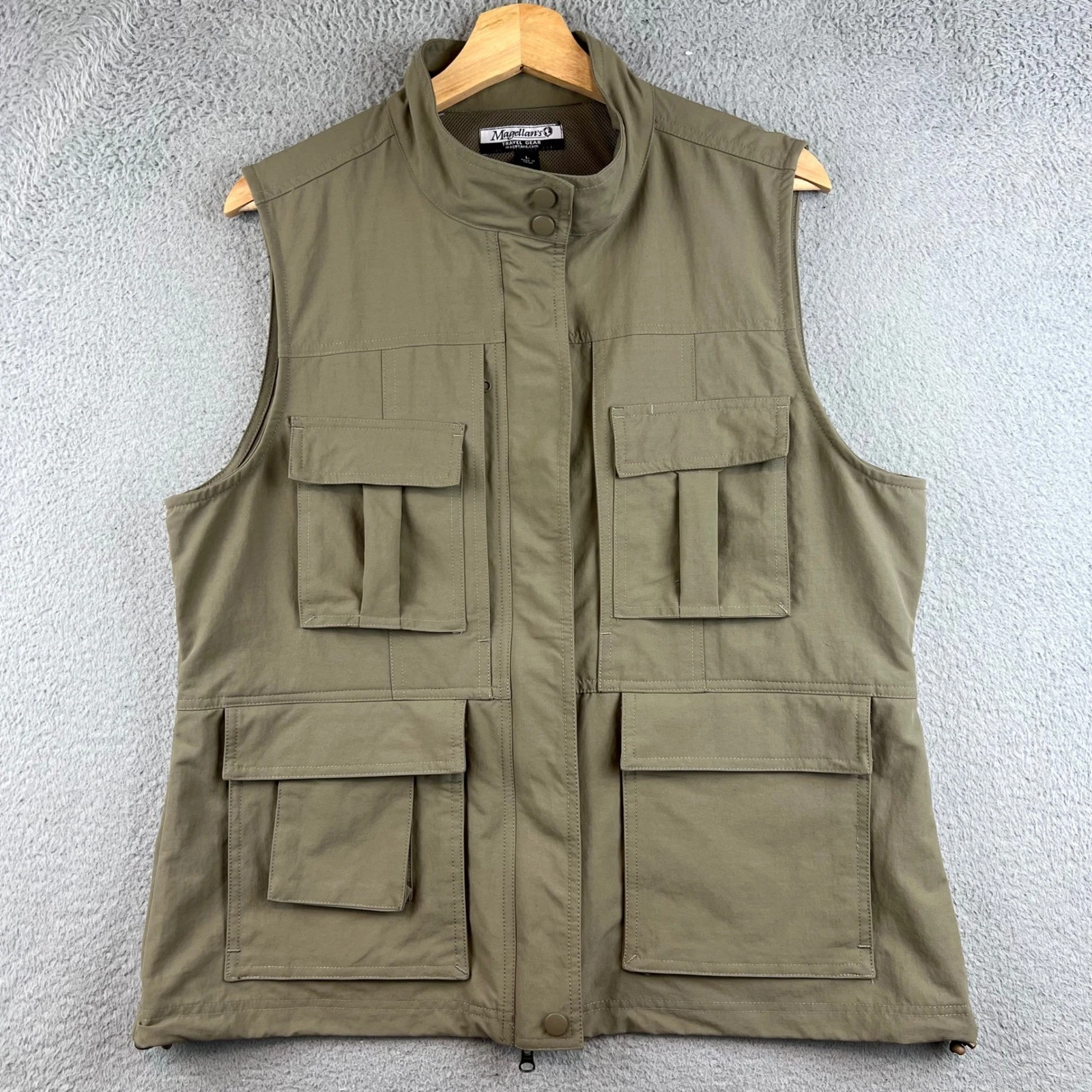 Magellans Travel Gear Mens Utility Vest Large Olive Green Multi Pocket Safari - product detail image 1