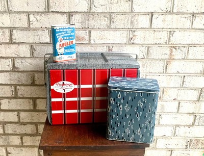 Vtg Flamingo Metal Ice Chest | Red Plaid Metal Ice Chest| Poloron Flamingo Chest
