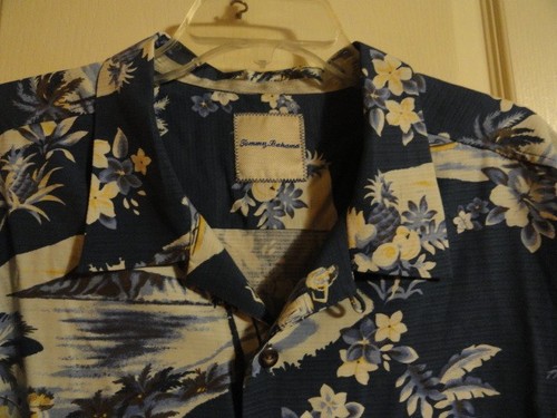 TOMMY BAHAMA 100% SILK BLUE/WHITE HAWAIIN FLORAL BUTTON UP SHIRT XXL (TUB7) - Picture 3 of 5