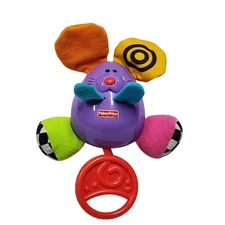 Fisher Price H9457 Shake and Chime Mousey Purple Mouse Rattle Baby Toy 2005 VTG