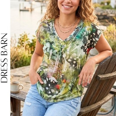 Dress Barn M Watercolor Floral Top   Lightweight Everyday Blouse