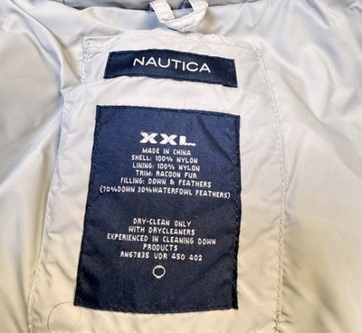 Nautica Parka Coat XXL Gray Men's Removable Fur Trim Heavyweight Down Long