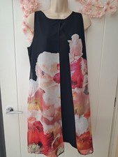 Wallis black flower print sleeveless round neck cocktail event dress size 12