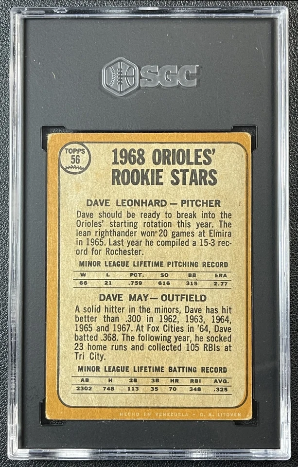 SGC 2.5 ORIOLES 1968 ROOKIE STARS TOPPS VENEZUELAN #56 DAVE LEONHARD DAVE MAY RC - Image 2 of 2