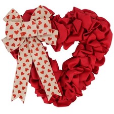 Valentines Wreath, 17" Red Heart Shaped Wreath for Front Door with Burlap